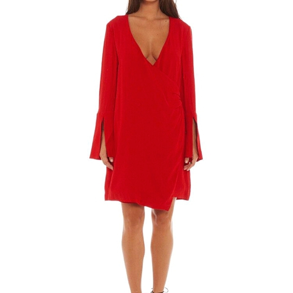 C/MEO Collective Night Air Faux Wrap Red Mini Dress Size S  New With Tags